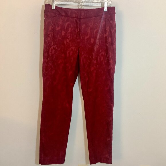 White House Black Market Pants - The Slim Ankle Pant White House Black Market Jacquard Paisley Dark Red Size 6